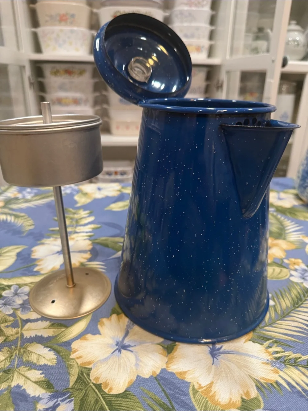 Blue Speckled Enamel Coffee Pot